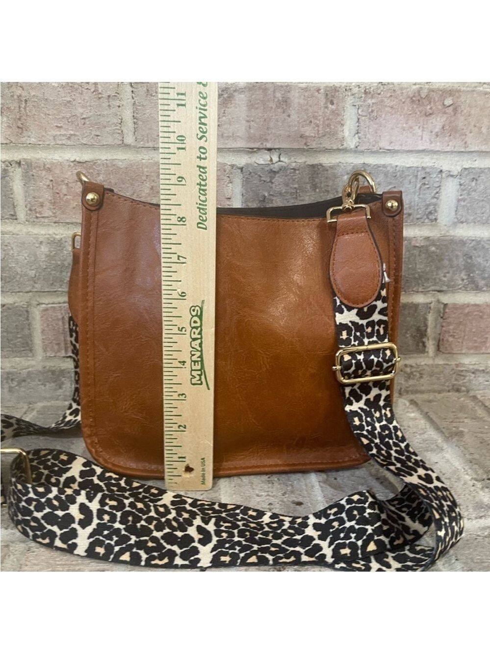 Brown Shoulder Bag with Leopard Strap - Picture 3 of 6